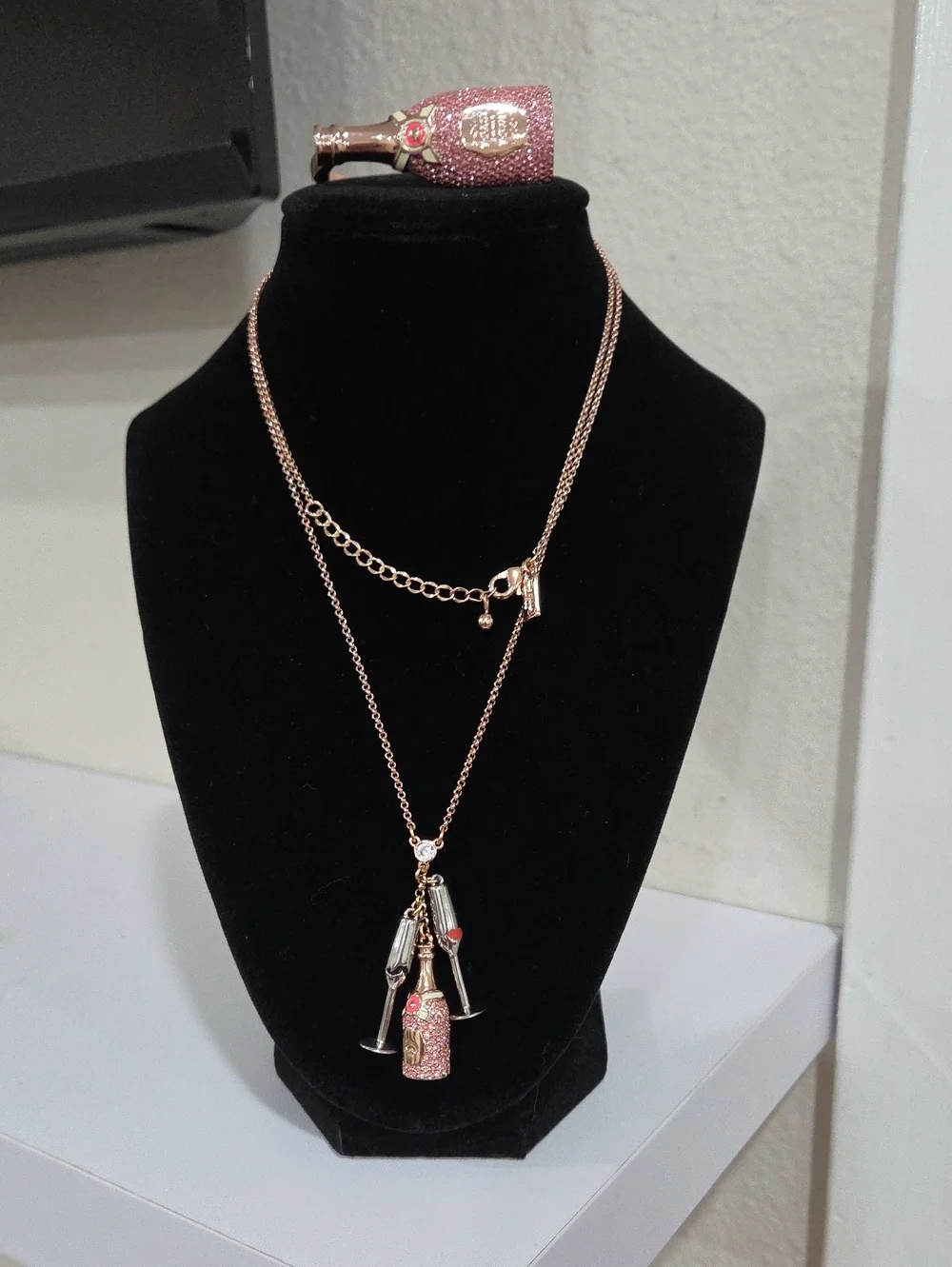 Kate Spade Rose Gold Champagne Bottle Pendant Necklace And Bracelet